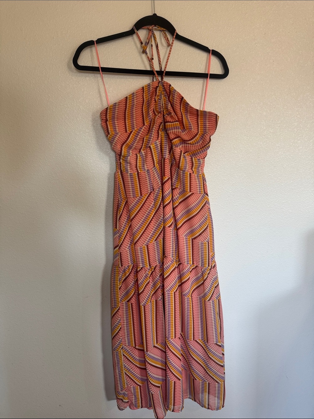 Sleeveless Pink Multi-Stripe Halter Sundress